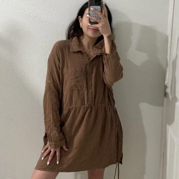 open lace back dress Coastal Poplin Rio Shirtdress - Seaside Stripe